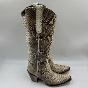 Corral Snakeskin Heeled Boots - Cream and Brown